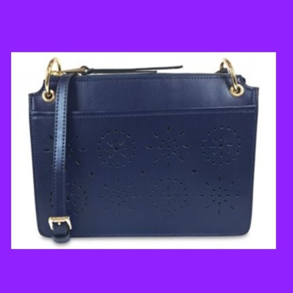 "Ava Burst" Navy Leather Crossbody Handbag by Crown & Ivy (NWT)